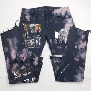 Gap x DykeMint Black Bleached Skinny Jeans w/Anime Appliques | VGUC | 29 x 34